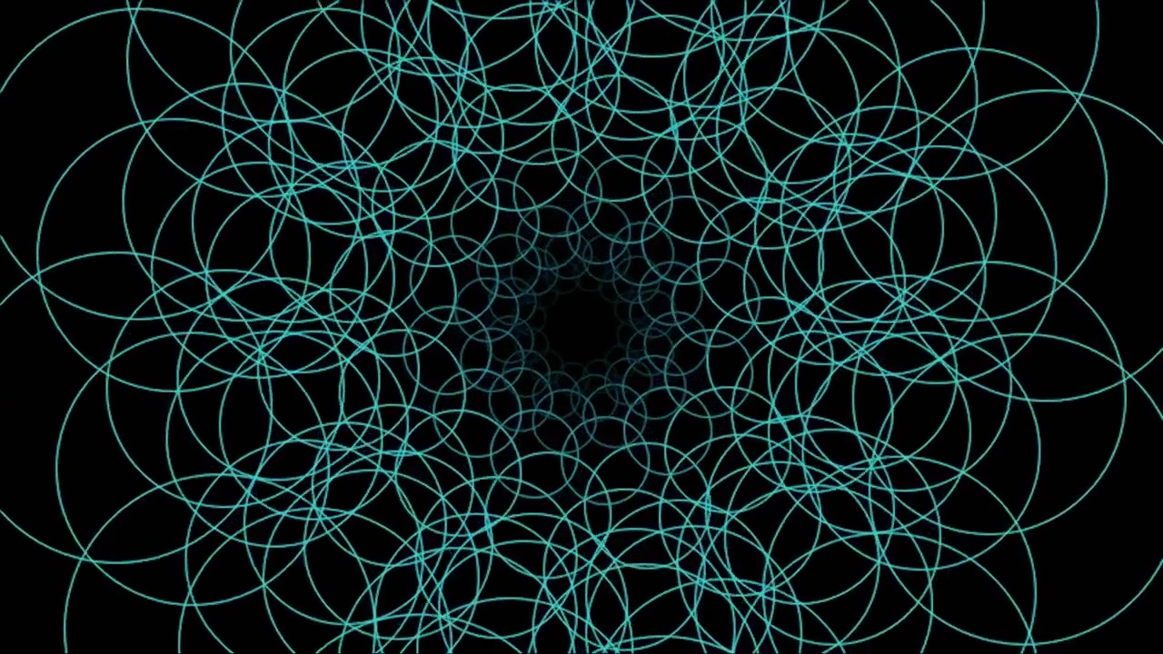 Animação geométrica abstrata de círculos azul-petróleo pulsantes.