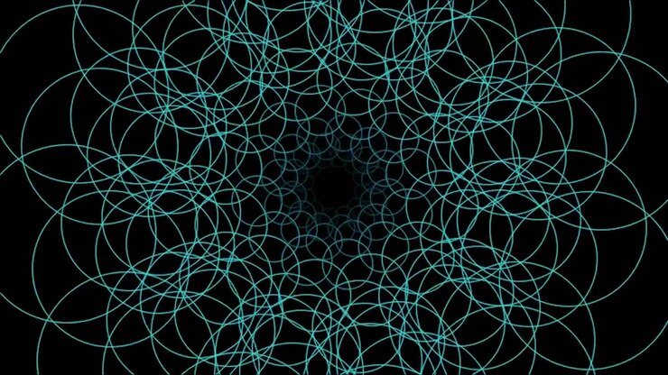 Animação geométrica abstrata de círculos azul-petróleo pulsantes.