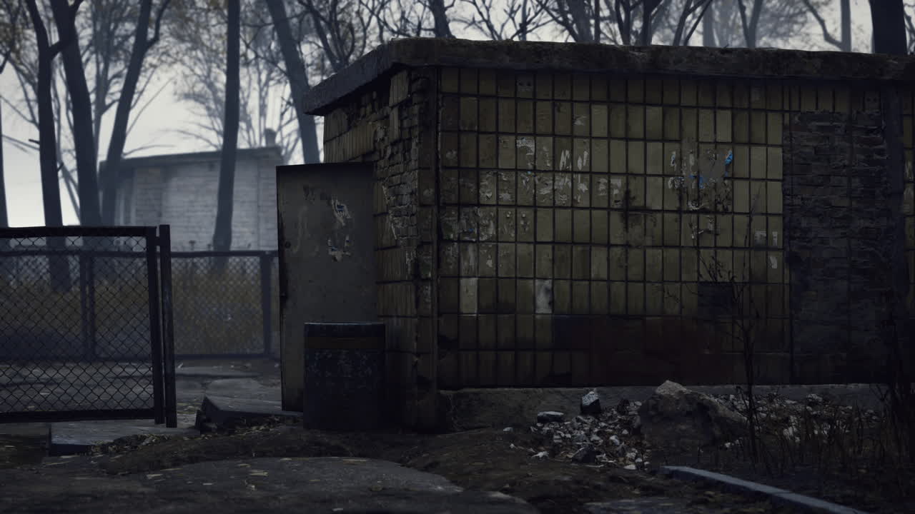 Abandoned Urban Building with Fence