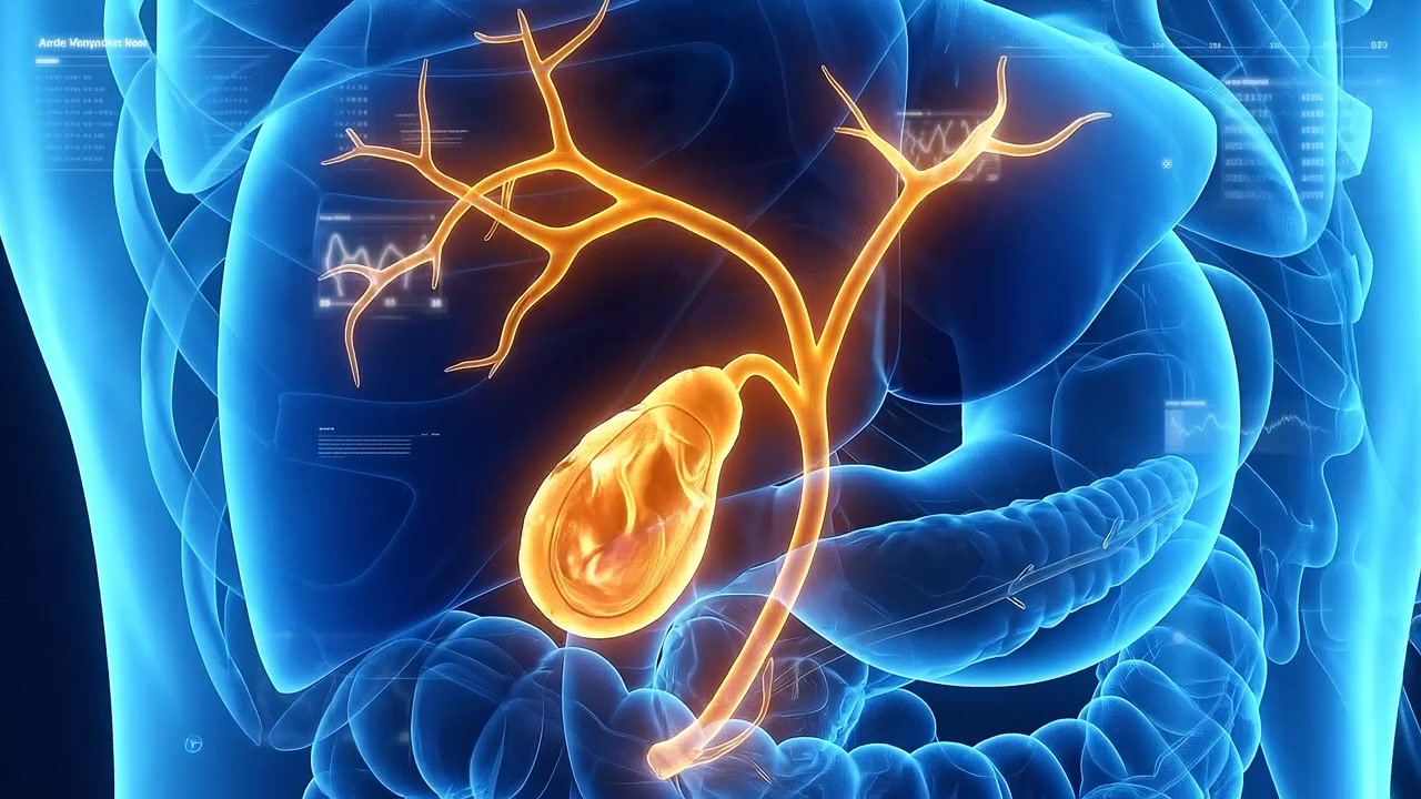 Digital Torso Scan Highlighting Human Gallbladder Location and Digestive Organs