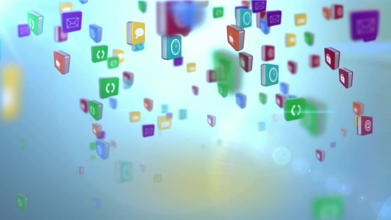 Animazione di icone digitali su sfondo blu