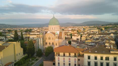 drone panning shot of the blue chapel at the great synagogue of firenze