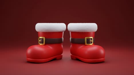a pair of cheerful santa claus boots on a festive background, perfectly crafted with bright red color and a touch of snowy white, bringing holiday spirit to life