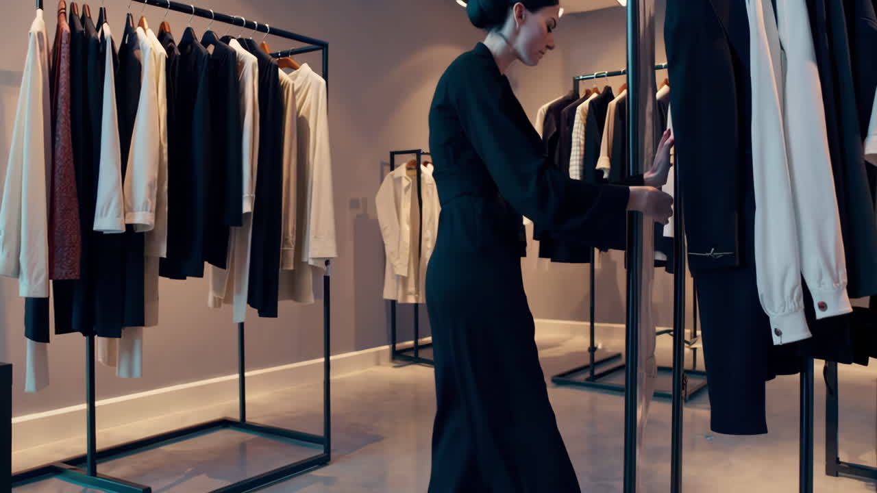 Woman Shopping for Clothes in Fashionable Store