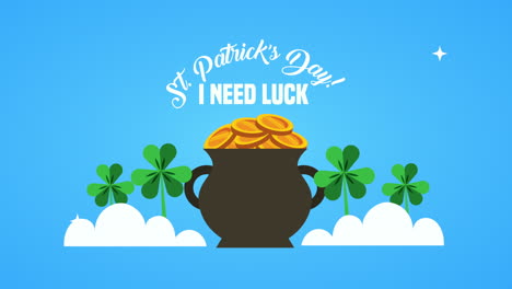 st patricks day animated card with treasure cauldron and clovers
