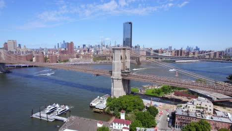 September-2021---4K-aerial-of-lower-Manhattan-from-the-East-River,-NYC,-USA