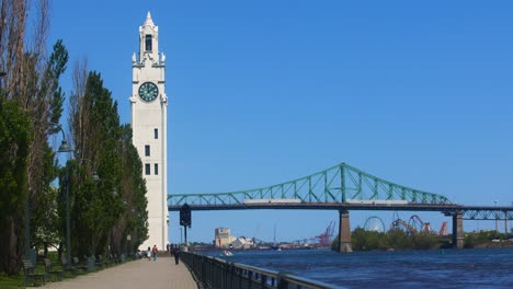 montreal old port bridge view and white tower