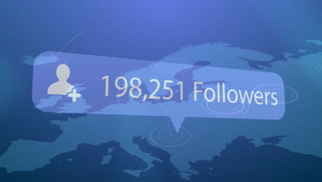 animation of changing numbers, followers text, icon over abstract pattern on blue background