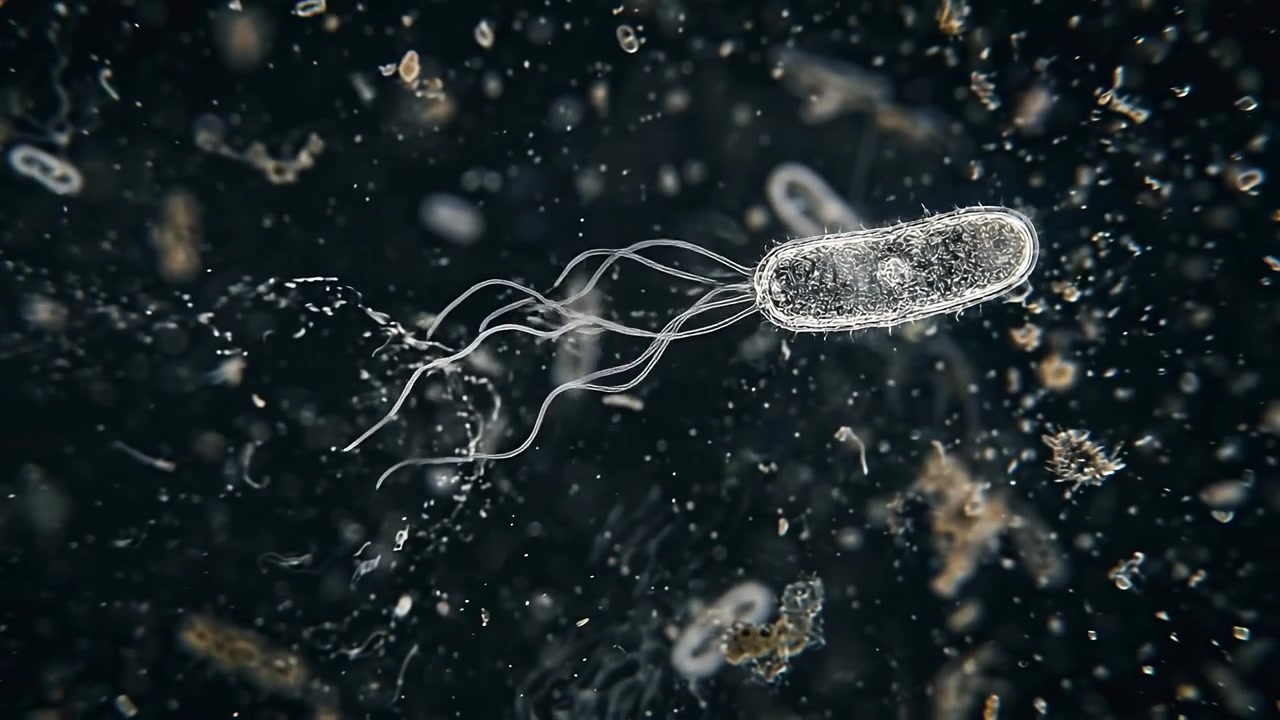 Visão Microscópica de Bactérias Nadando em Fluido