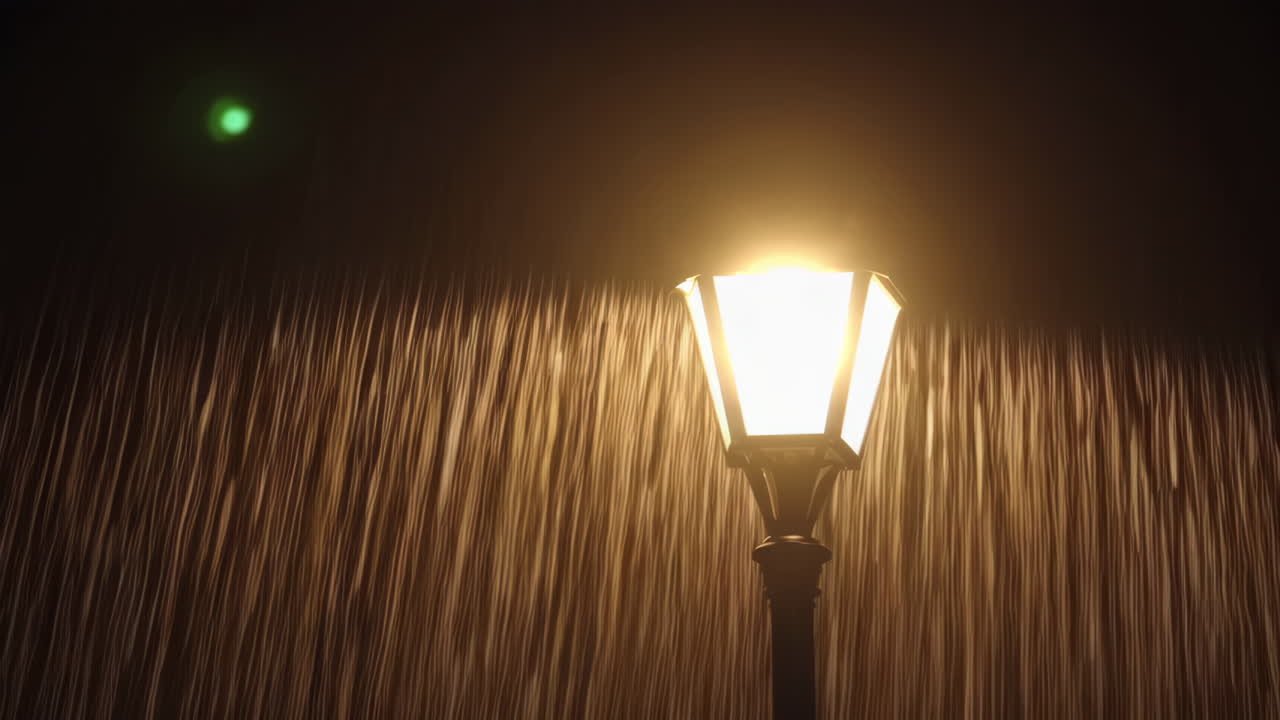 Street Lamp in Heavy Rain at Night