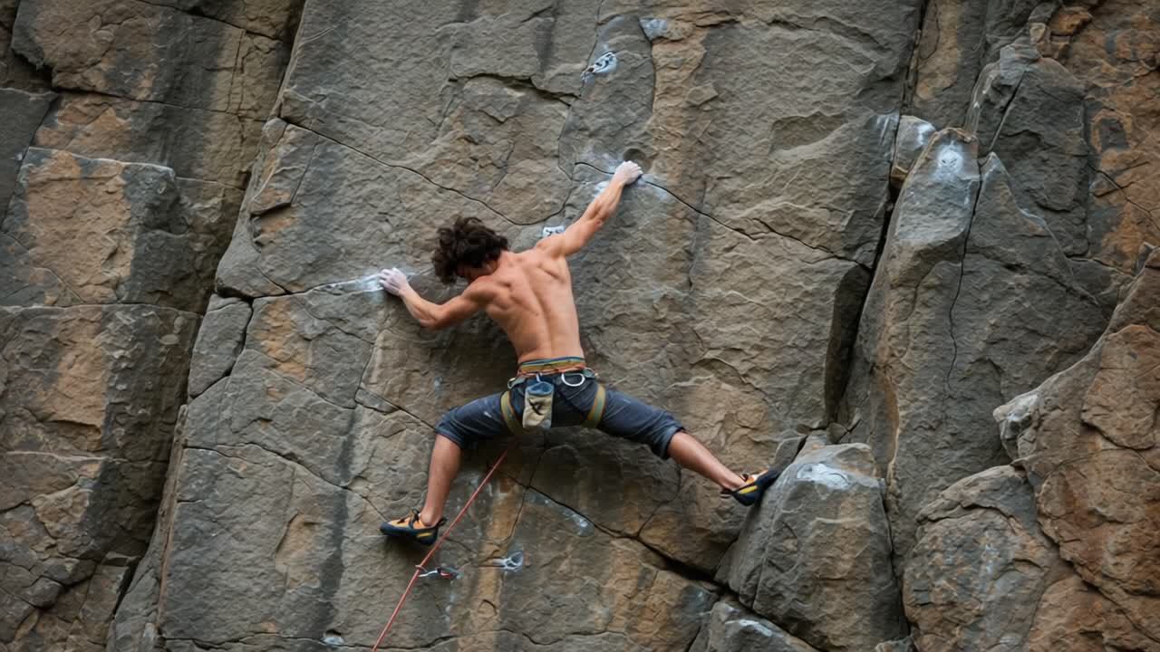 A Daring Climber Ascends a Rugged Rock Face, Showcasing Strength and Skill in a Thrilling Display of Climbing Technique and Passion for the Sport