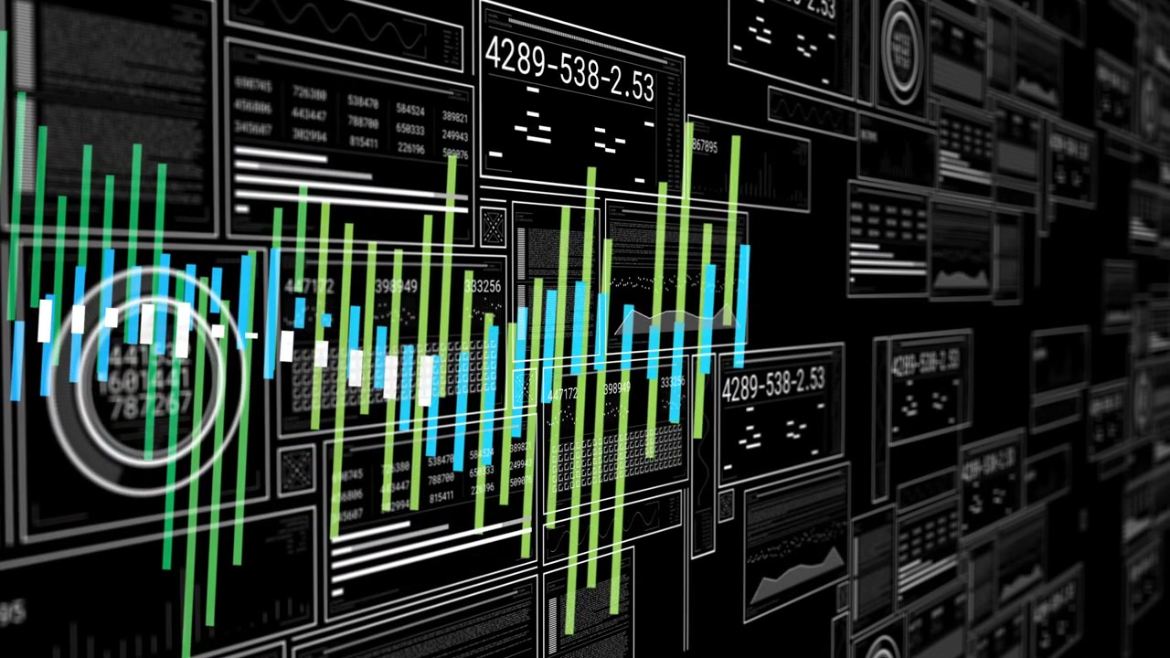 Data wall revealing tiled gauges left bars initiating waveform sweeping across panels showing data