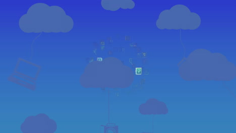 animación del globo y la red de conexiones sobre iconos de nubes