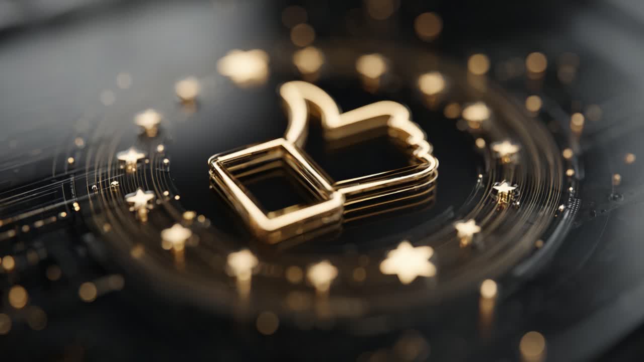 A Sleek Golden Thumb Icon Surrounded by Shimmering Stars, Representing Popularity and Engagement in Digital Communication Platforms