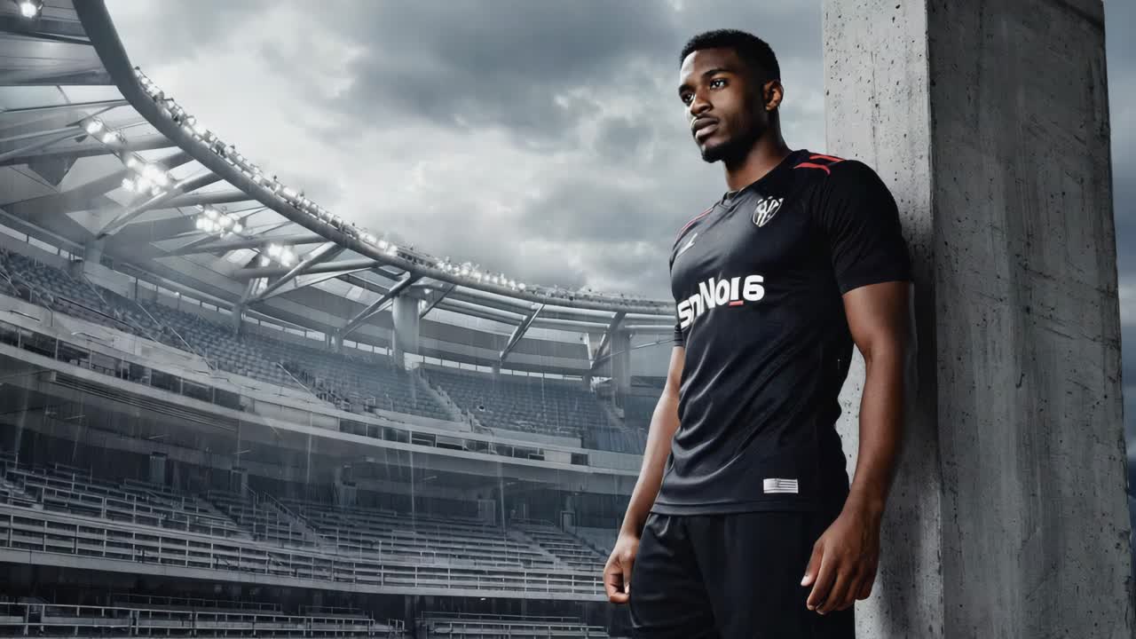 Athlete in soccer jersey posing in stadium