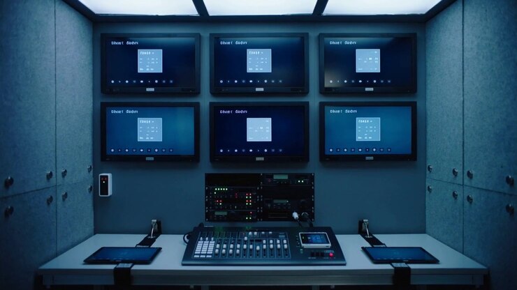 Powering up monitoring station with flickering monitors and blinking rack LEDs in control room
