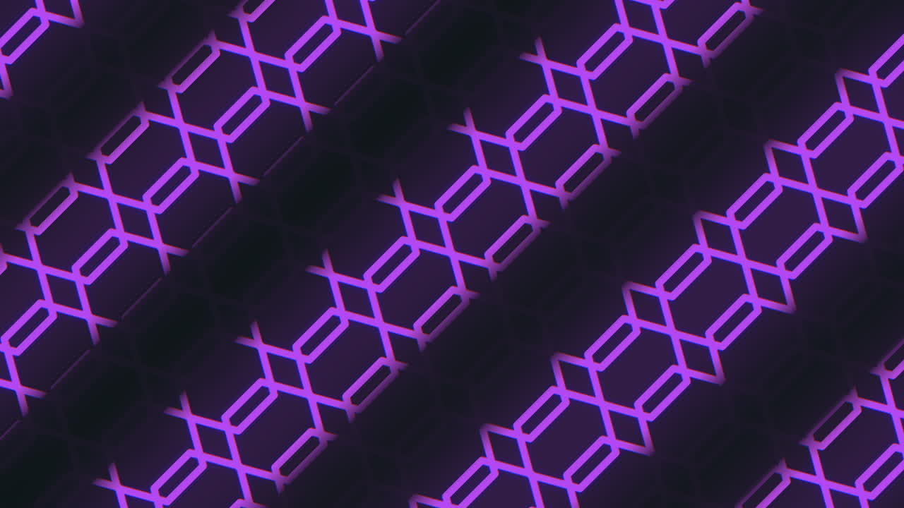 Neon purple geometric hexagons pattern on black gradient