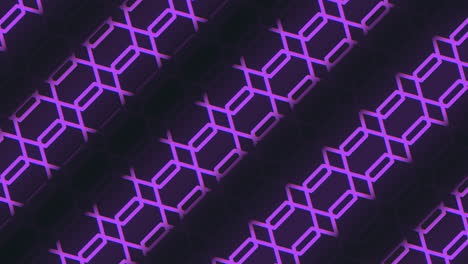 patrón de hexágonos geométricos de color púrpura neón en degradado negro