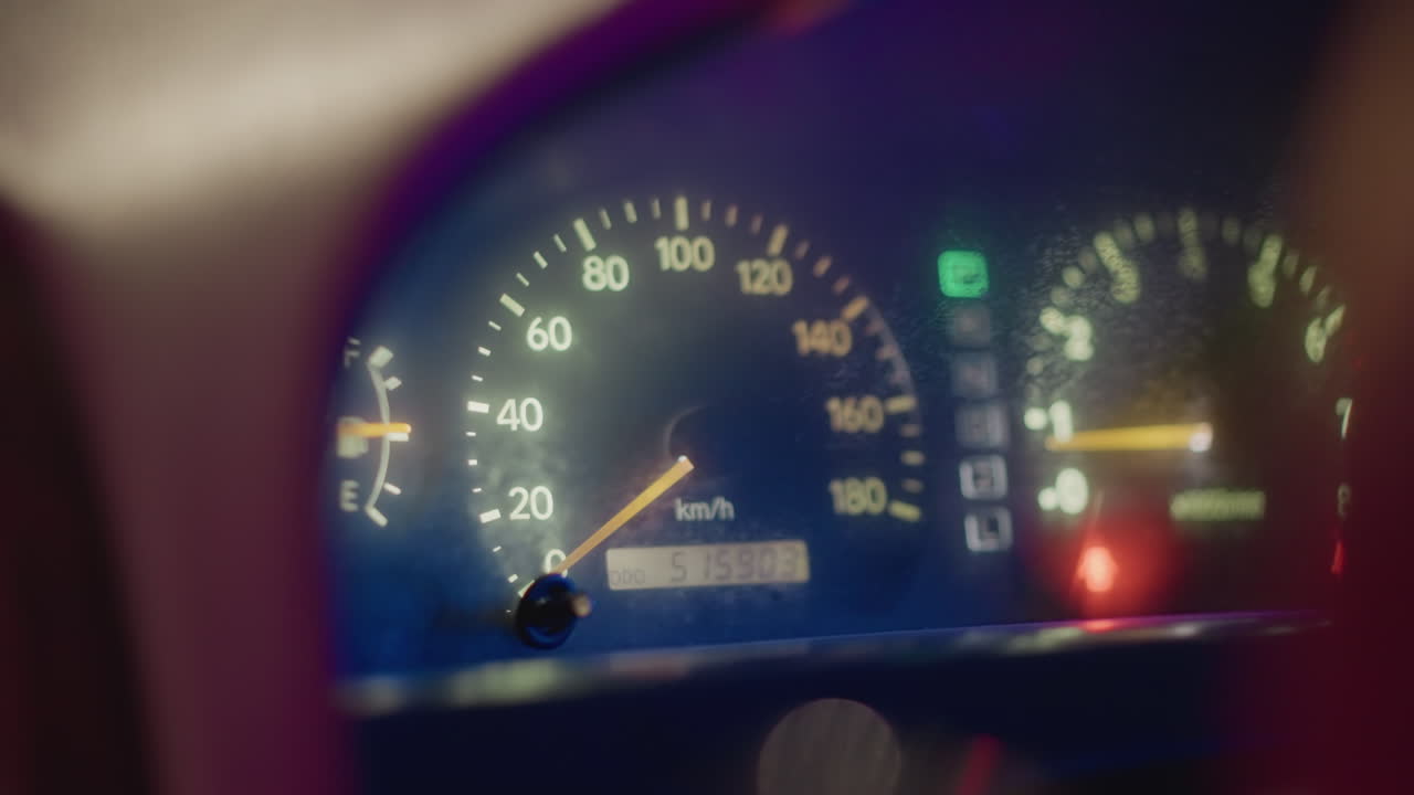 Nighttime vehicle controls alert caution, Dashboard illumination and indicators advise careful driving at night, Brightly lit dashboard components prompt caution when operating vehicle after sunset