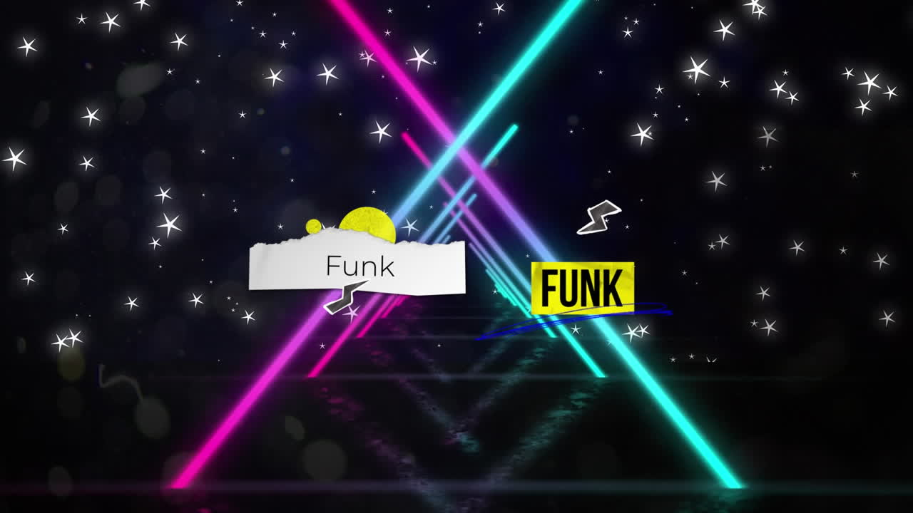 animación de texto funk sobre formas en fondo negro.