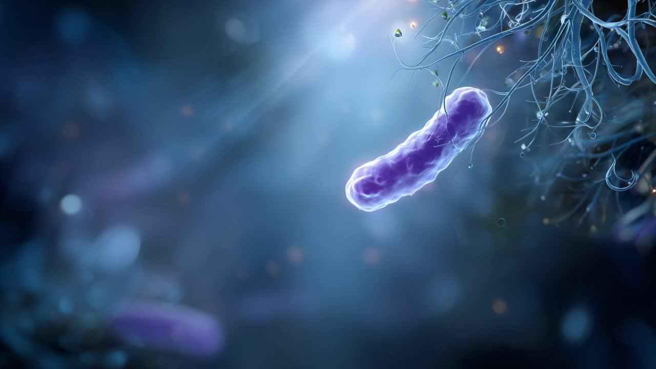 Microscopic View of Bacteria in an Ethereal Environment, Highlighting Their Unique Shape and Surroundings, Capturing the Beauty of Microorganisms in Nature