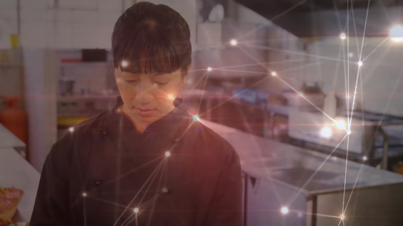 아시아 여성 의사에 대한 연결 네트워크의 애니메이션