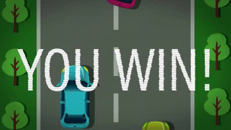 animation of you win text over digital race