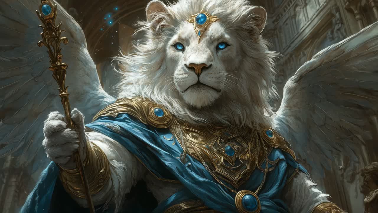 Majestic Winged White Lion