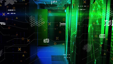animación del procesamiento de datos digitales a través de servidores informáticos