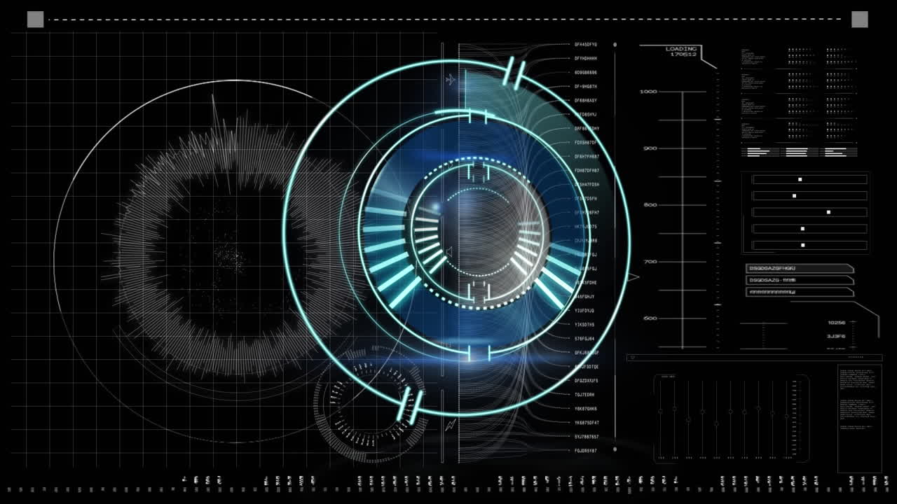 animación del escaneo del alcance sobre el procesamiento de datos sobre fondo negro