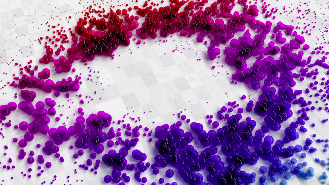 propagación de burbujas coloridas en el suelo blanco, renderización 3d.