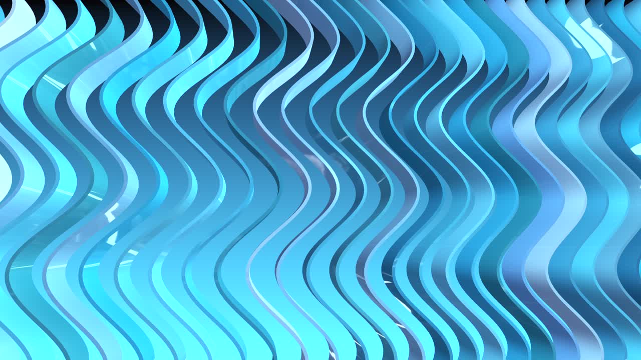 A row of colorful stripes with wave motion and reflections. 3D background.