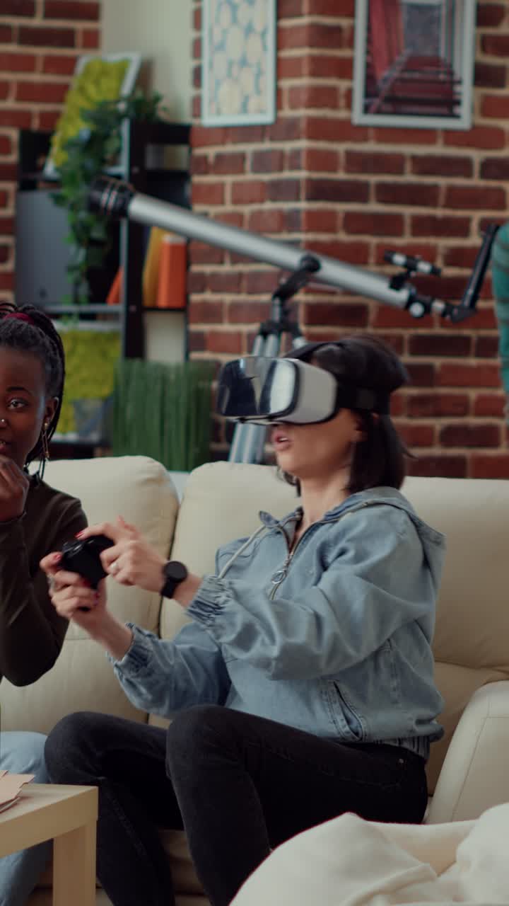 Two women playing video games in virtual reality