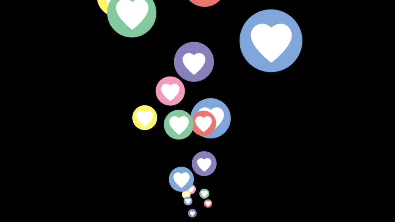 검은색 배경 위에 떨어지는 소셜 미디어 아이콘의 애니메이션