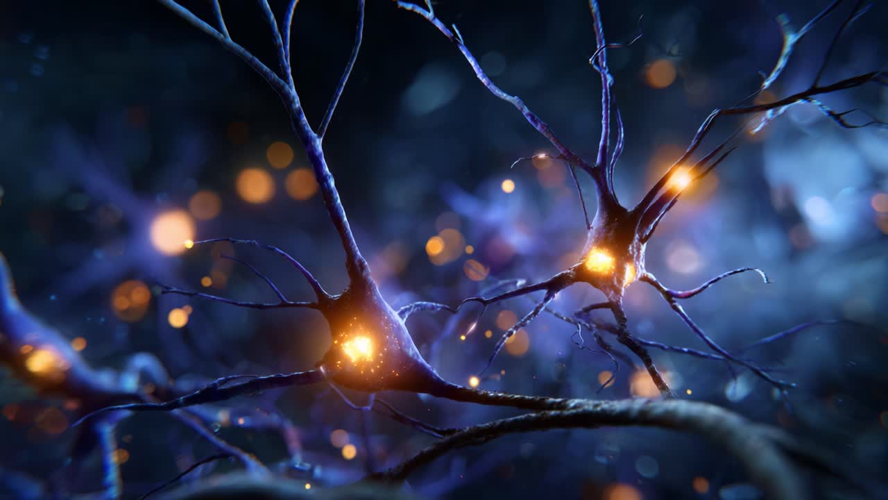 Complessa rete neuronale illuminata: una straordinaria immagine di neuroni che si attivano con scintille di luce, catturando le profondità della neurobiologia e della funzionalità cerebrale