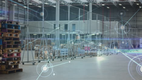 animation of network of connections over warehouse