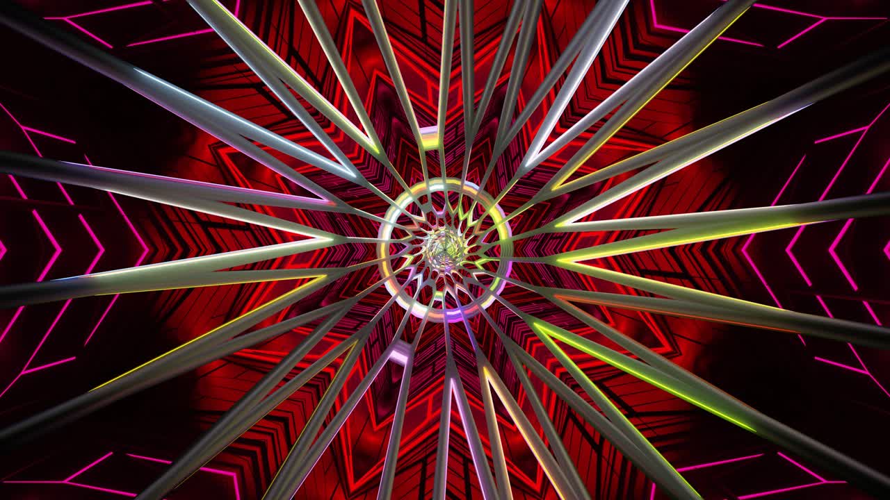 Intricate shapes and vibrant colors form a mesmerizing pattern, creating a captivating visual experience that loops seamlessly. The dynamic movement enhances the abstract aesthetic