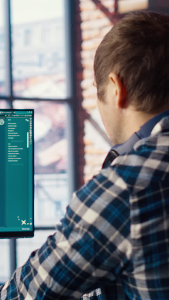 Vertical video Person wearing headphones using AI virtual assistant producing clips
