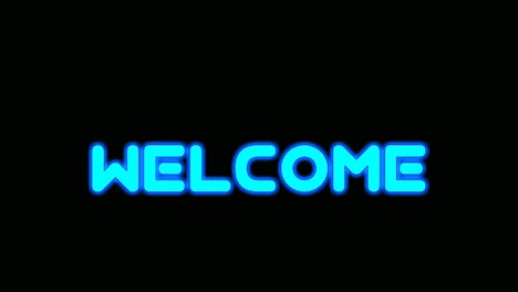 welcome text neon animation video on black background