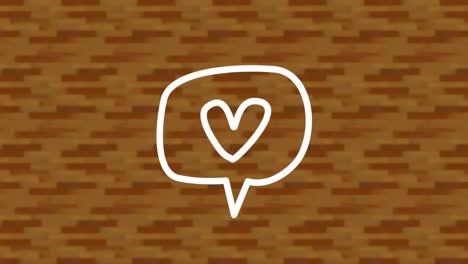 animation of white neon heart in speech bubble, on digital brick wall background