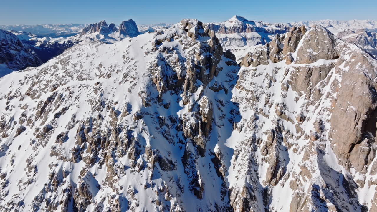 Aerial drone view of the Marmolada mountain in the Dolomites, northeastern Italy