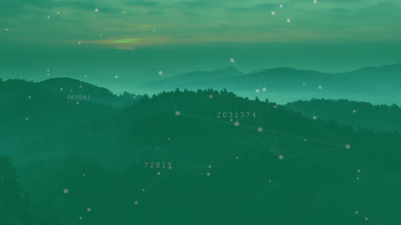 Misty forest ridge being visualized with 3D glowing nodes and floating labels 172930 4253596 50697