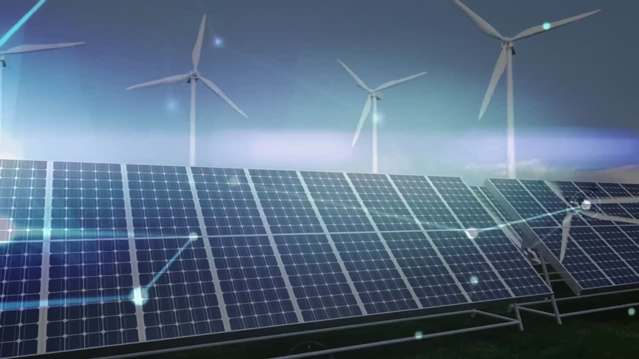 태양 전지 패널을 통한 연결 네트워크의 애니메이션