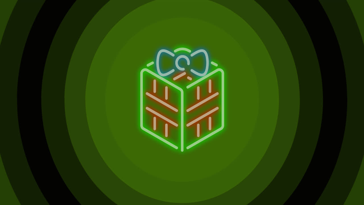 animación de regalo de navidad sobre círculos verdes