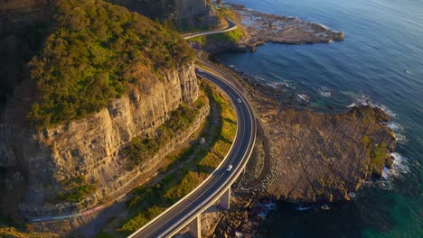 Aerial-View-Of-Sea-Cliff-Bridge-With-Rocky-Coast-At-Clifton,-NSW,-Australia