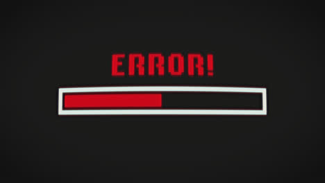 animación de carga parpadeante y texto de error y barra sobre fondo negro