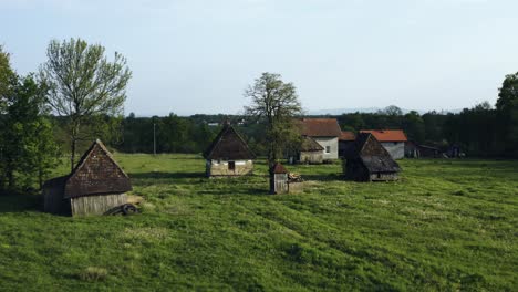 Drone-flying-around-the-village-and-filming-old-vintage-houses-from-mud-and-rocks