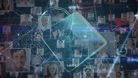 animación del procesamiento de datos y iconos de candado sobre personas
