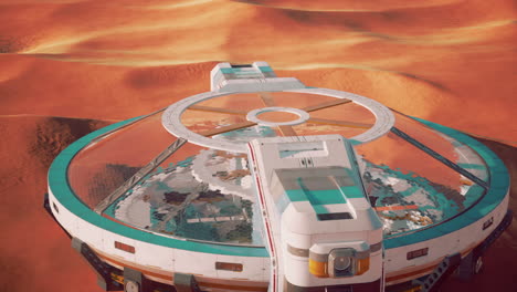 una nave espacial futurista en un desierto marciano.