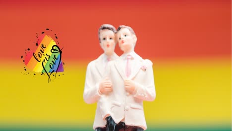 animation of rainbow heart, love is love and gay couple figure